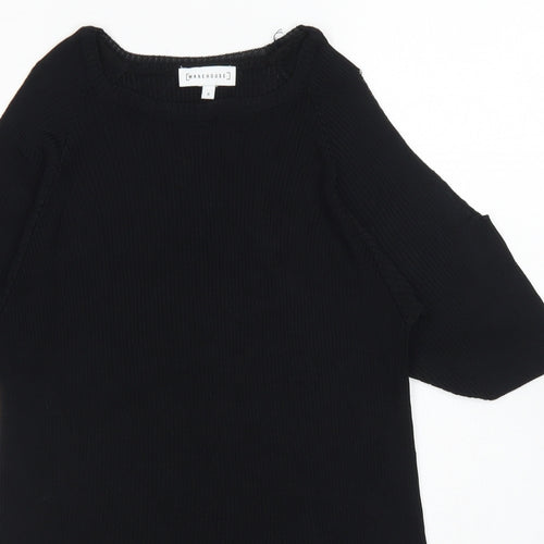 Warehouse Womens Black  Viscose Basic Blouse Size 8 Crew Neck