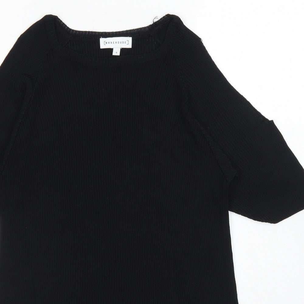 Warehouse Womens Black  Viscose Basic Blouse Size 8 Crew Neck