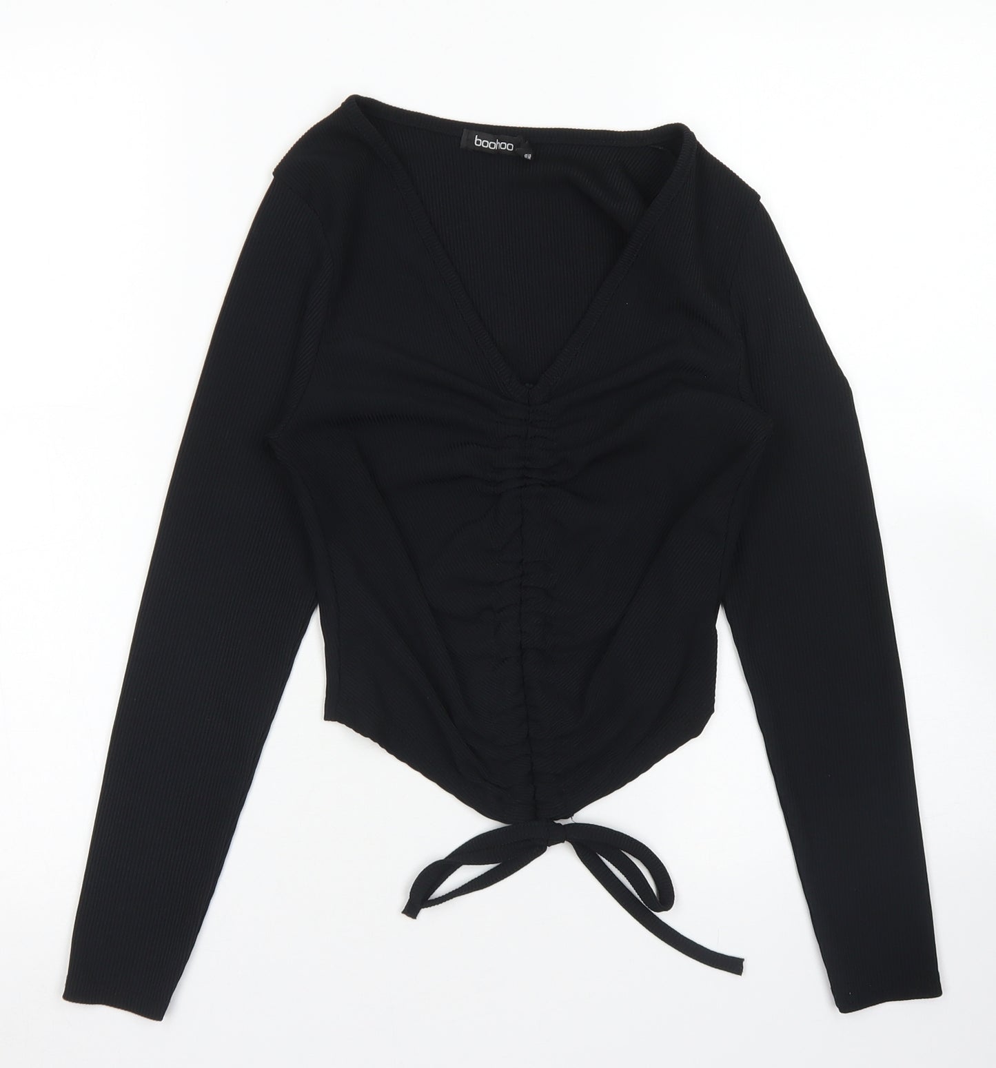 Boohoo Womens Black  Polyester Basic T-Shirt Size 10 V-Neck