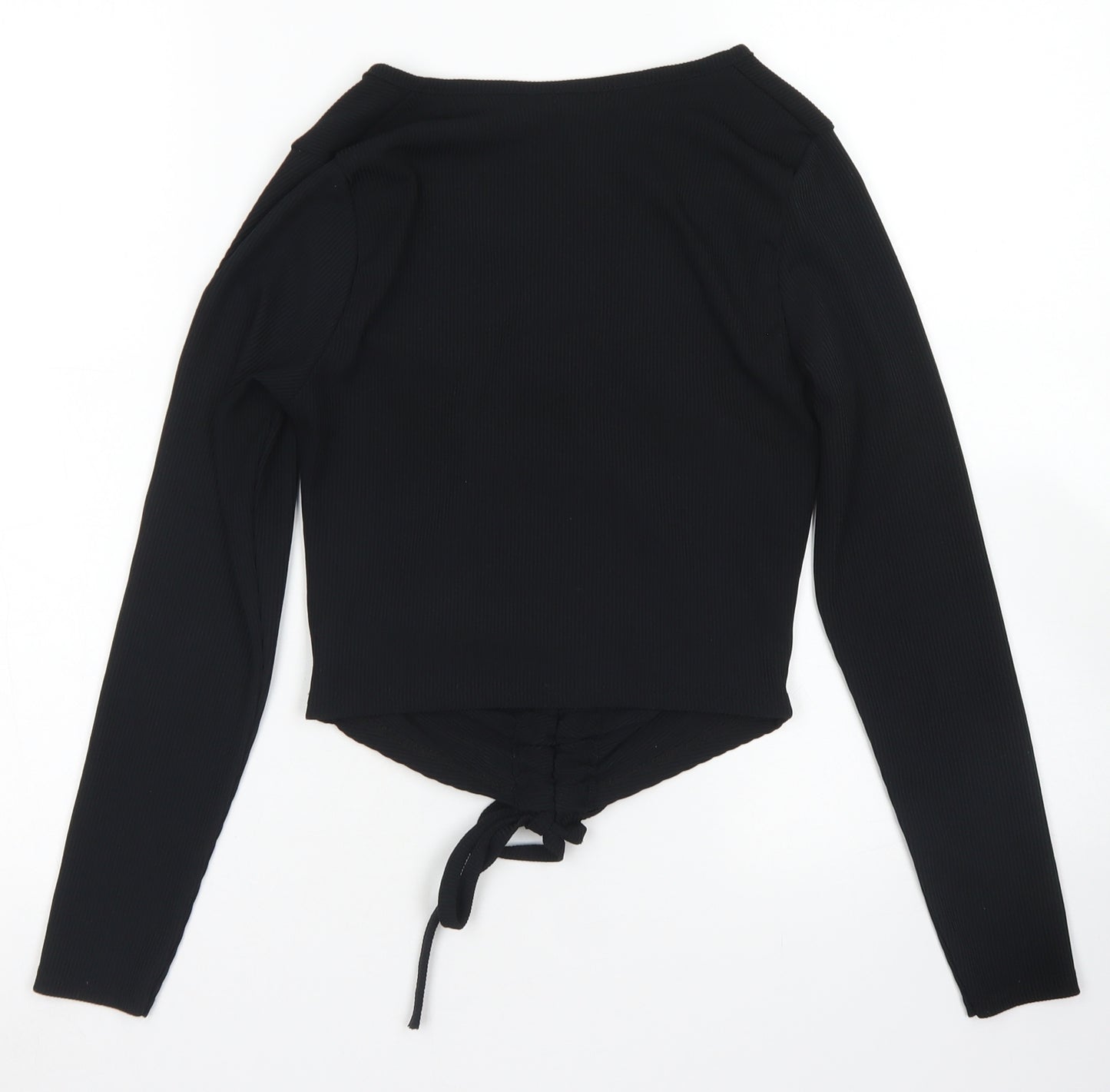 Boohoo Womens Black  Polyester Basic T-Shirt Size 10 V-Neck