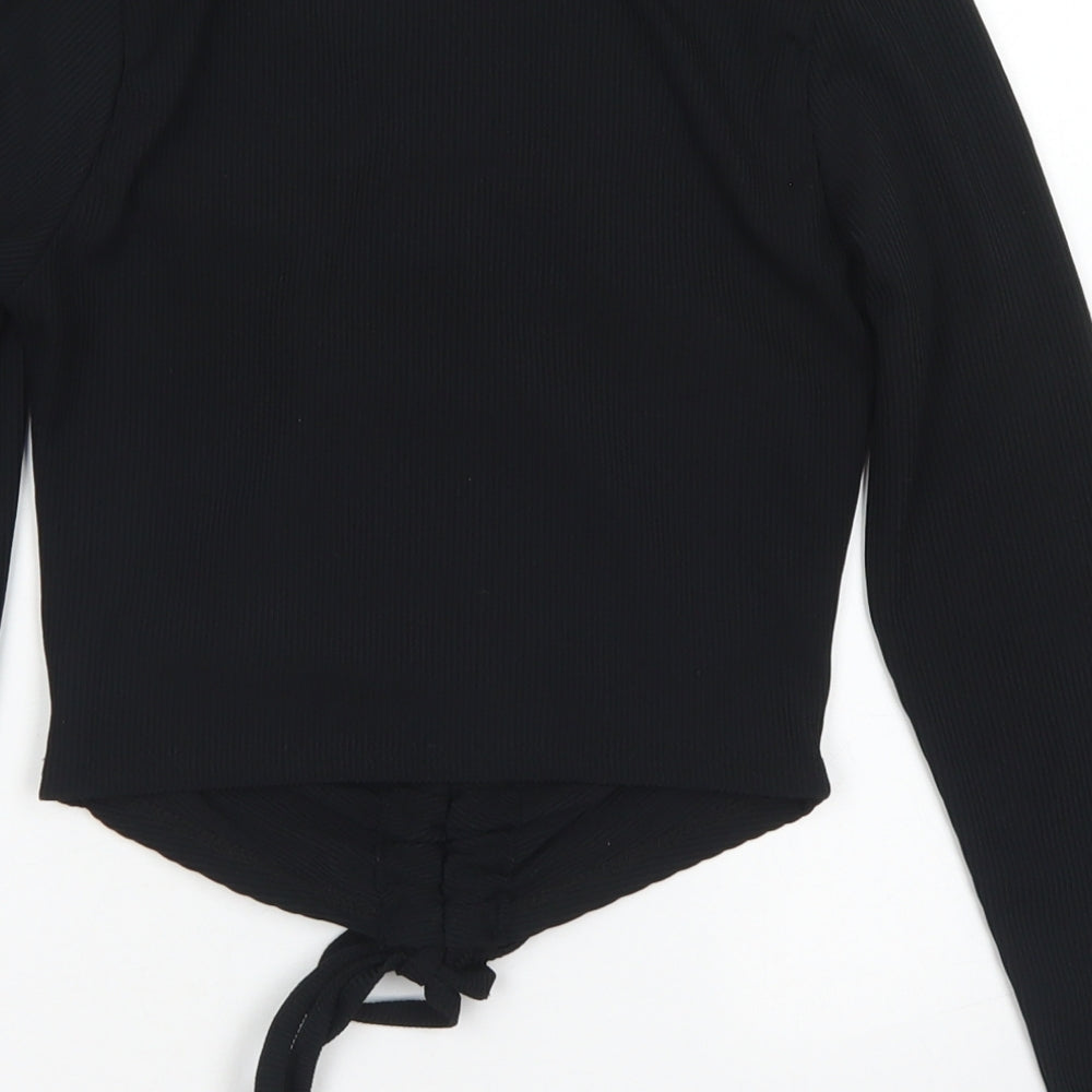 Boohoo Womens Black  Polyester Basic T-Shirt Size 10 V-Neck