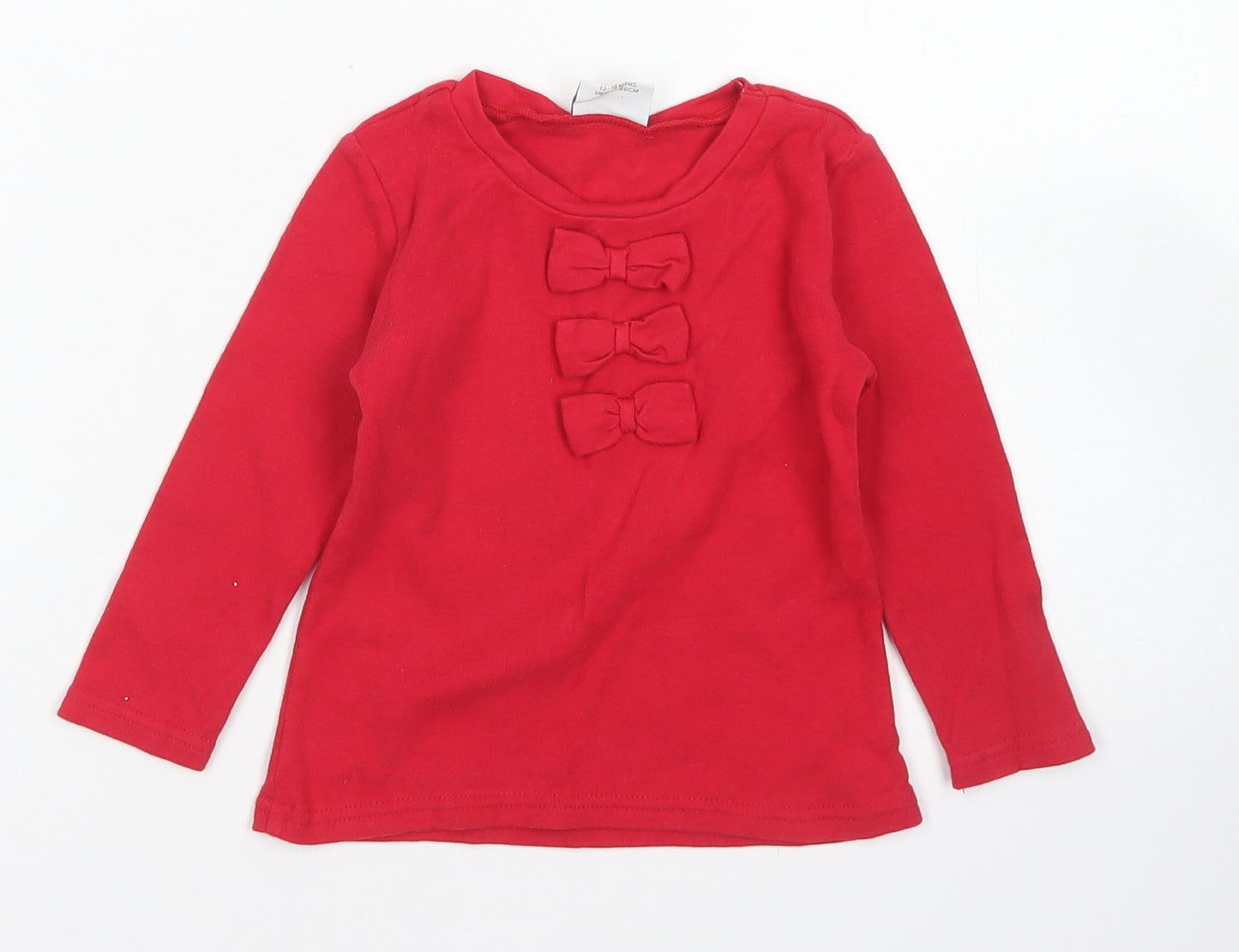 NEXT Girls Red  Cotton Basic T-Shirt Size 12-18 Months Crew Neck