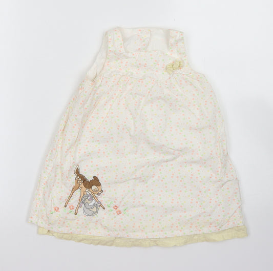 Front view of George girls’ pink floral cotton a-line, size 12-18, months crew neck button - disney bambi