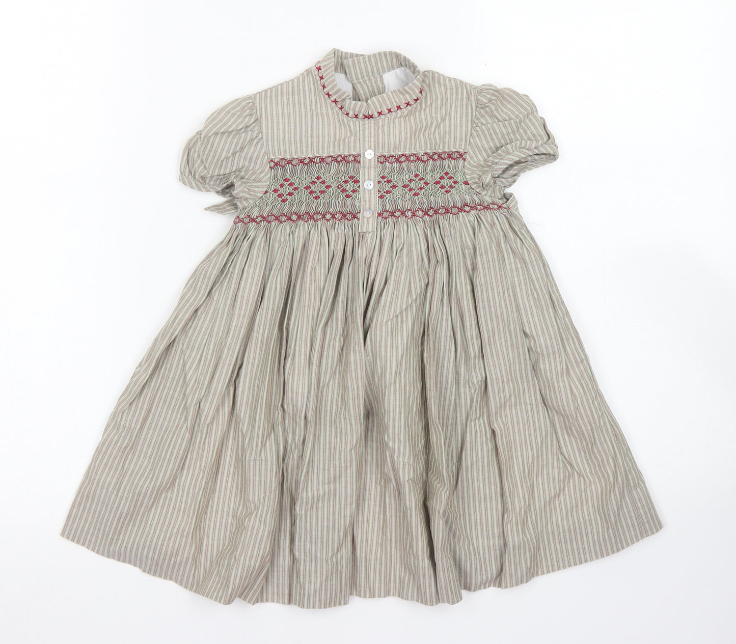 Neck & Neck Girls Brown Striped Cotton Fit & Flare  Size 18 Months  Crew Neck Button