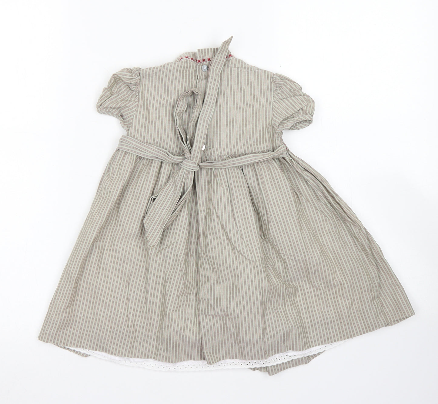Neck & Neck Girls Brown Striped Cotton Fit & Flare  Size 18 Months  Crew Neck Button