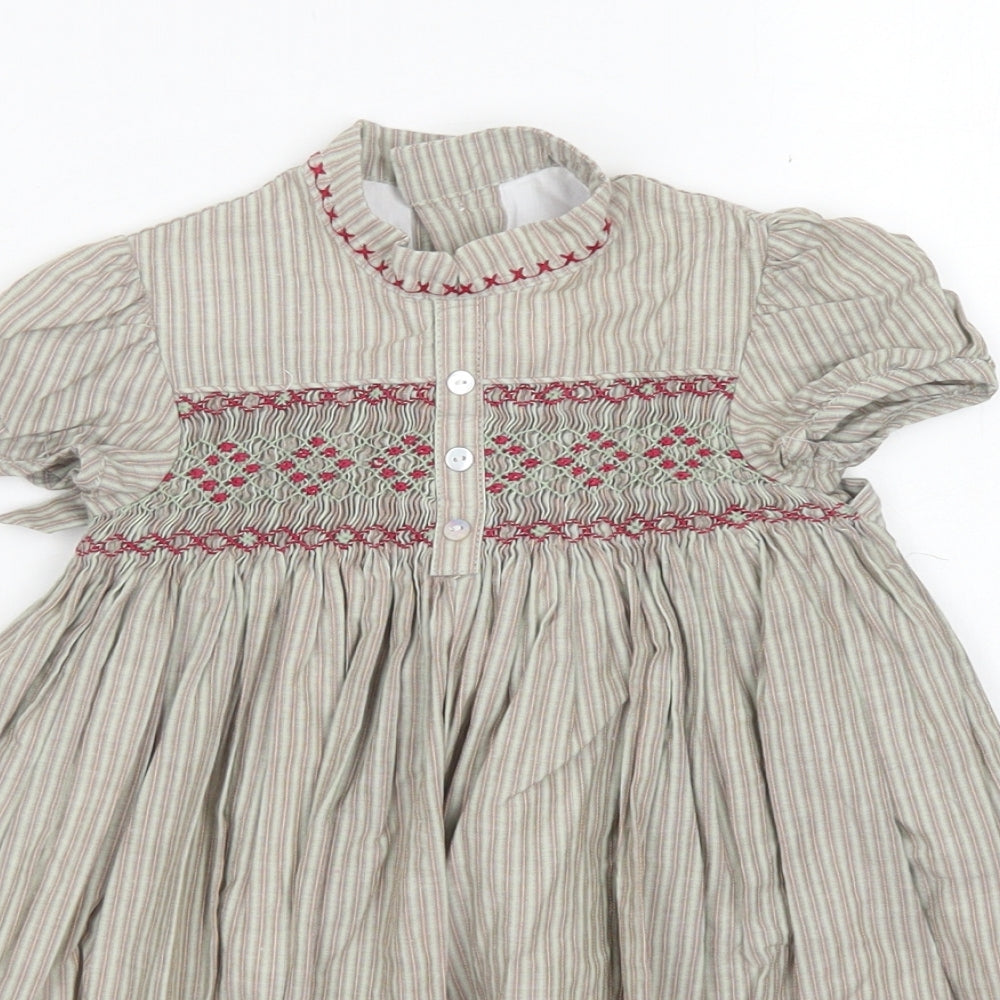 Neck & Neck Girls Brown Striped Cotton Fit & Flare  Size 18 Months  Crew Neck Button