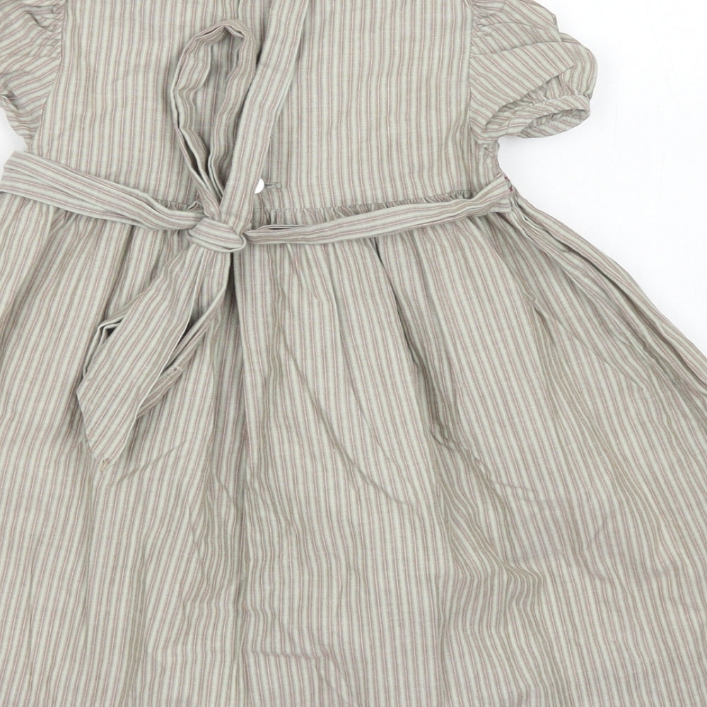 Neck & Neck Girls Brown Striped Cotton Fit & Flare  Size 18 Months  Crew Neck Button