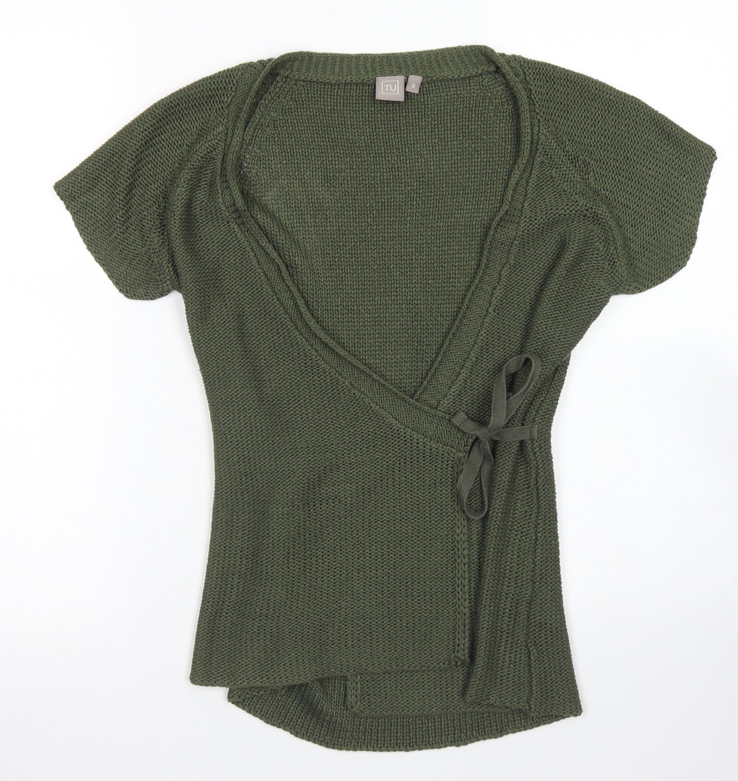 TU Womens Green V-Neck  Acrylic Wrap Jumper Size 8