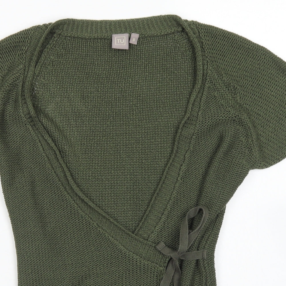 TU Womens Green V-Neck  Acrylic Wrap Jumper Size 8