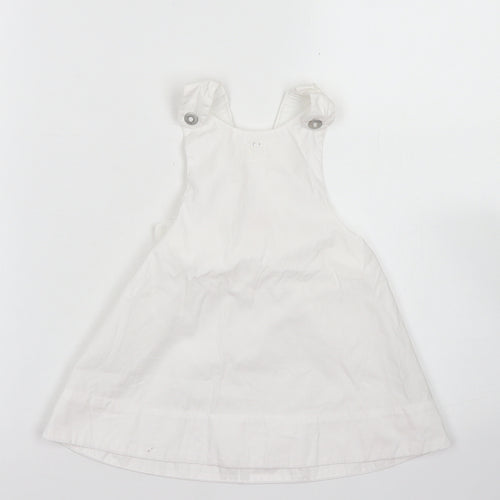 ELLE Girls White  Cotton Pinafore/Dungaree Dress  Size 12 Months  Square Neck Snap