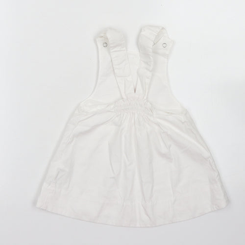 ELLE Girls White  Cotton Pinafore/Dungaree Dress  Size 12 Months  Square Neck Snap
