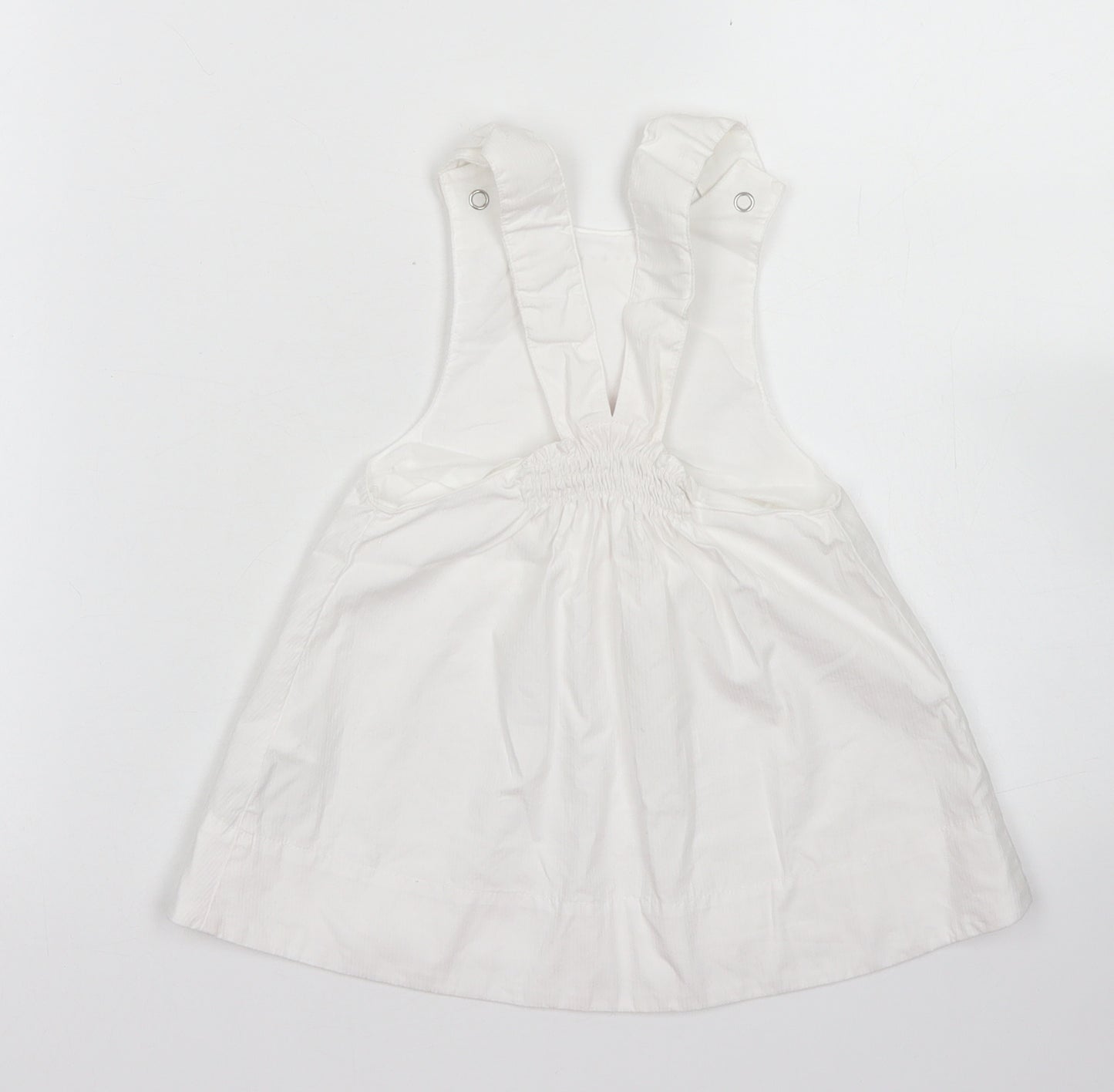 ELLE Girls White  Cotton Pinafore/Dungaree Dress  Size 12 Months  Square Neck Snap