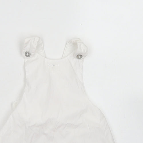 ELLE Girls White  Cotton Pinafore/Dungaree Dress  Size 12 Months  Square Neck Snap