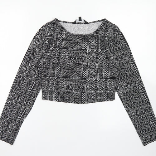 915 Generation Girls Black Geometric Cotton Cropped T-Shirt Size 14-15 Years Crew Neck
