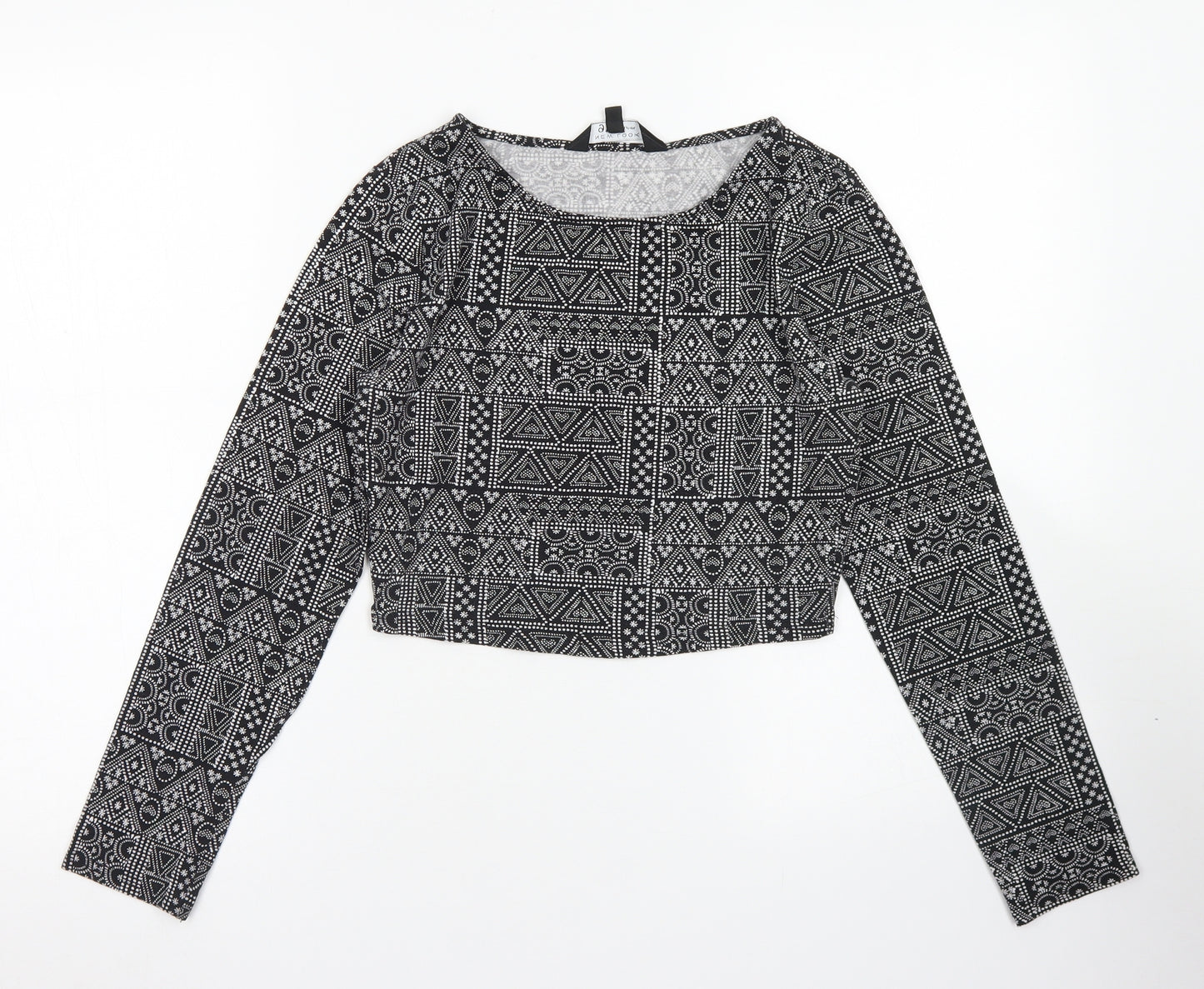 915 Generation Girls Black Geometric Cotton Cropped T-Shirt Size 14-15 Years Crew Neck