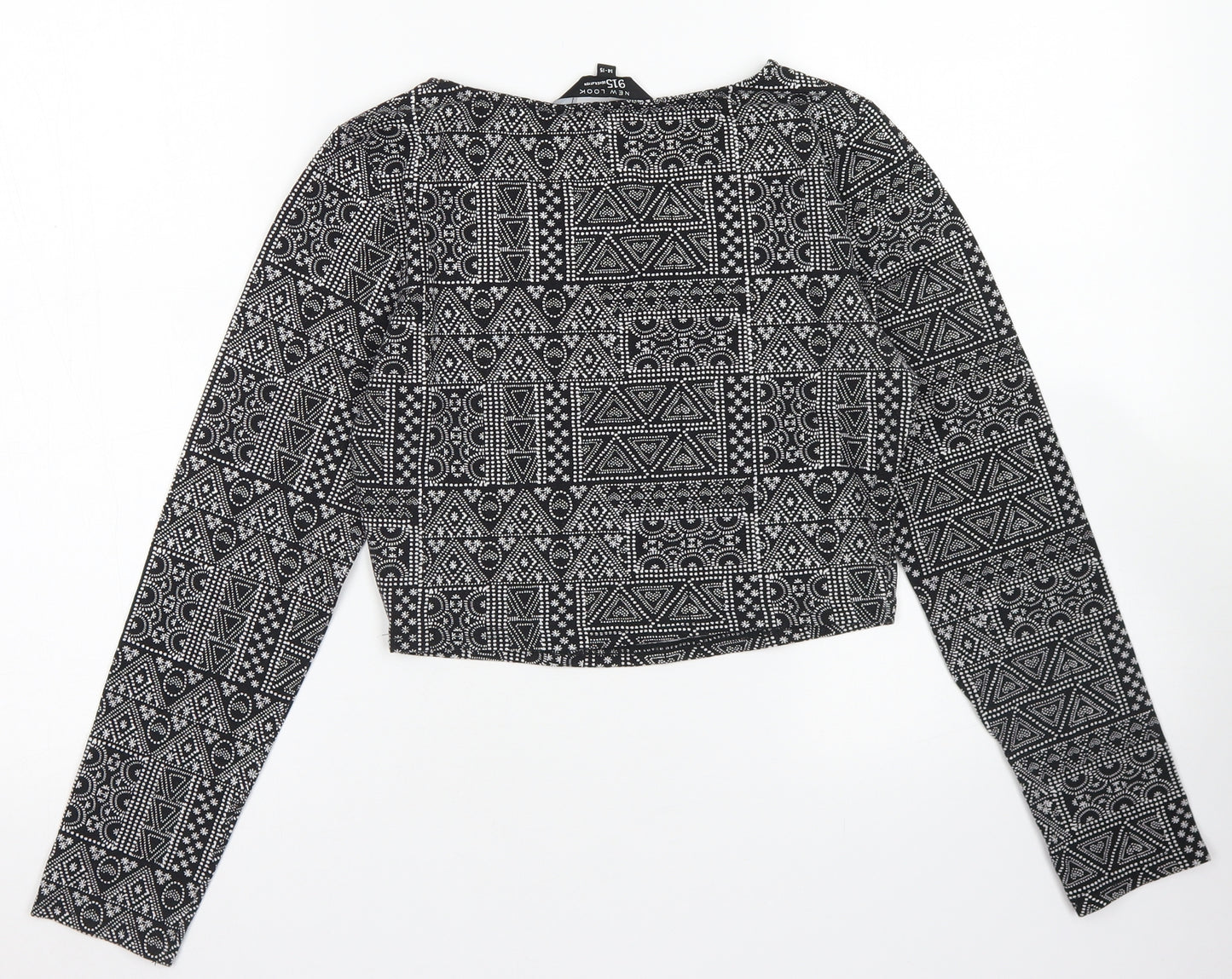 915 Generation Girls Black Geometric Cotton Cropped T-Shirt Size 14-15 Years Crew Neck