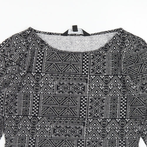 915 Generation Girls Black Geometric Cotton Cropped T-Shirt Size 14-15 Years Crew Neck