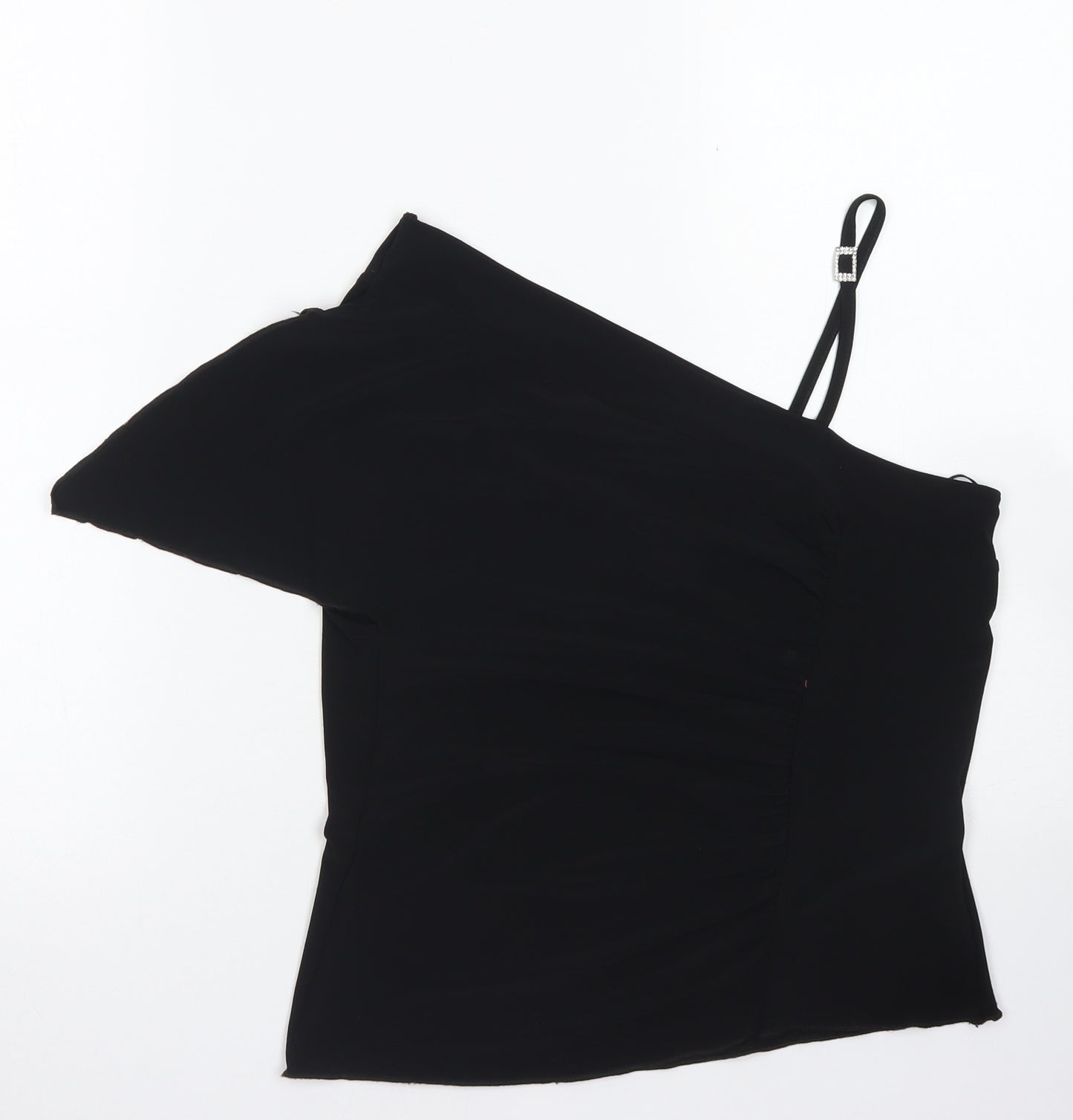Liquid Womens Black  Polyester Basic Blouse Size 16 One Shoulder
