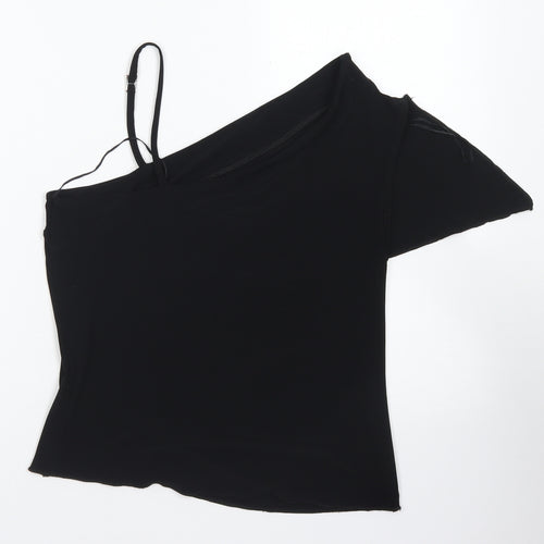 Liquid Womens Black  Polyester Basic Blouse Size 16 One Shoulder