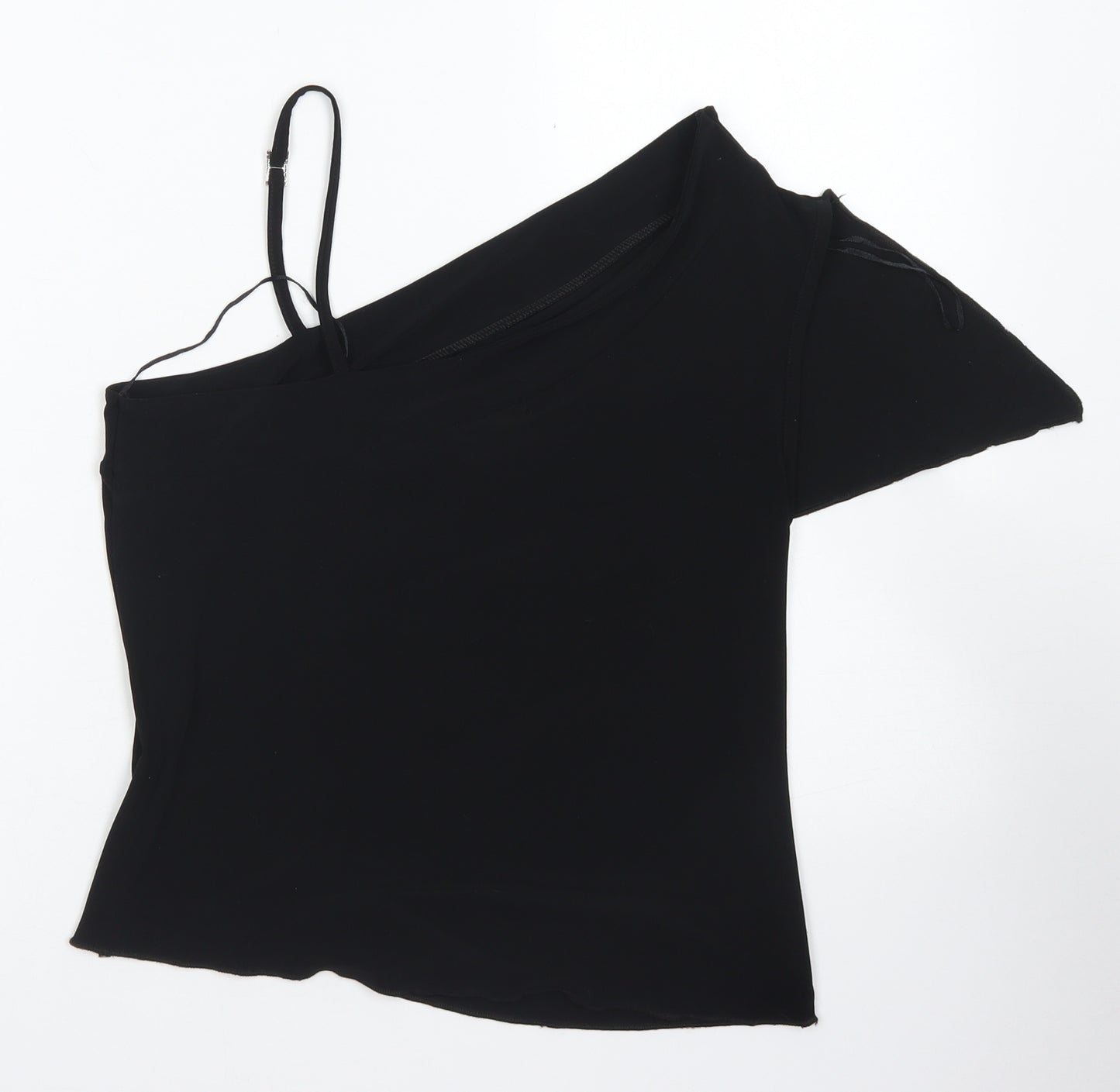 Liquid Womens Black  Polyester Basic Blouse Size 16 One Shoulder
