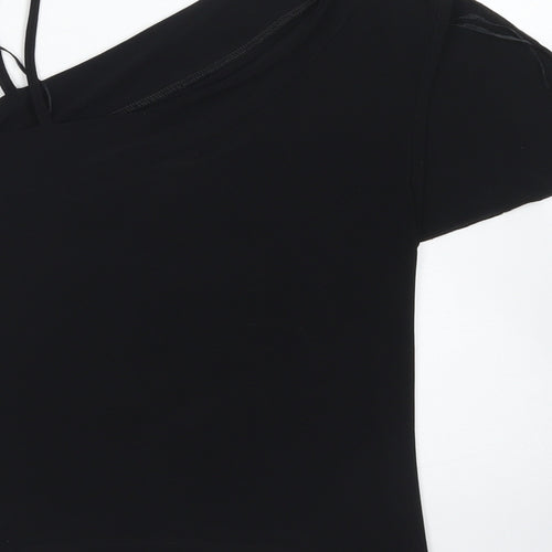 Liquid Womens Black  Polyester Basic Blouse Size 16 One Shoulder