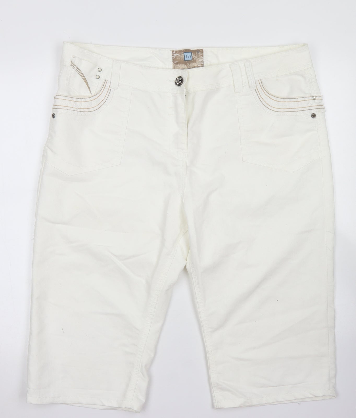 TU Womens White  Cotton Skimmer Shorts Size 18 L14 in Regular Button