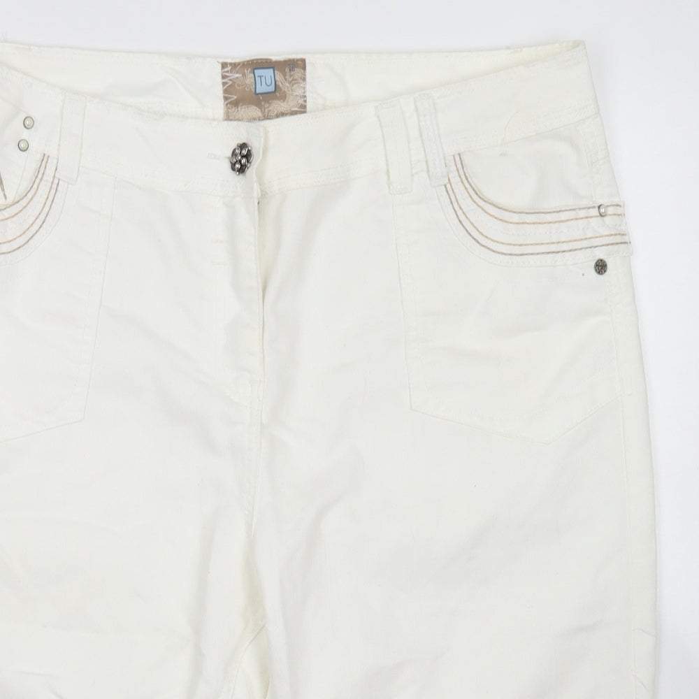 TU Womens White  Cotton Skimmer Shorts Size 18 L14 in Regular Button