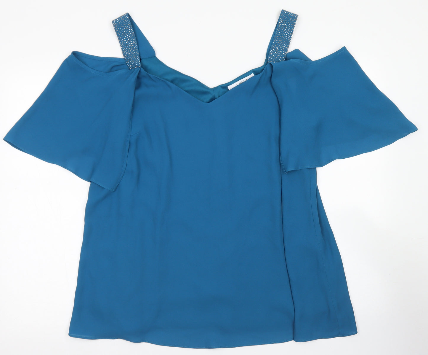 Evans Womens Blue  Polyester Basic Blouse Size 18 V-Neck