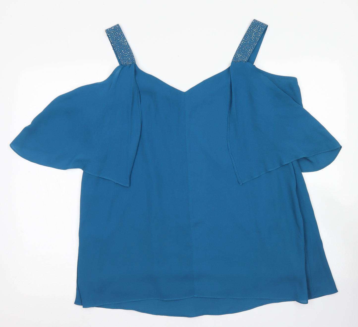 Evans Womens Blue  Polyester Basic Blouse Size 18 V-Neck