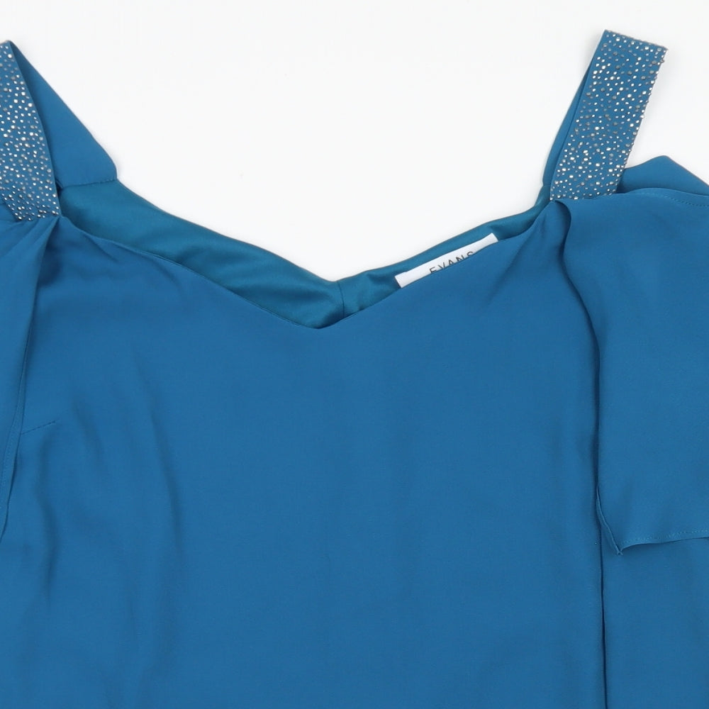 Evans Womens Blue  Polyester Basic Blouse Size 18 V-Neck