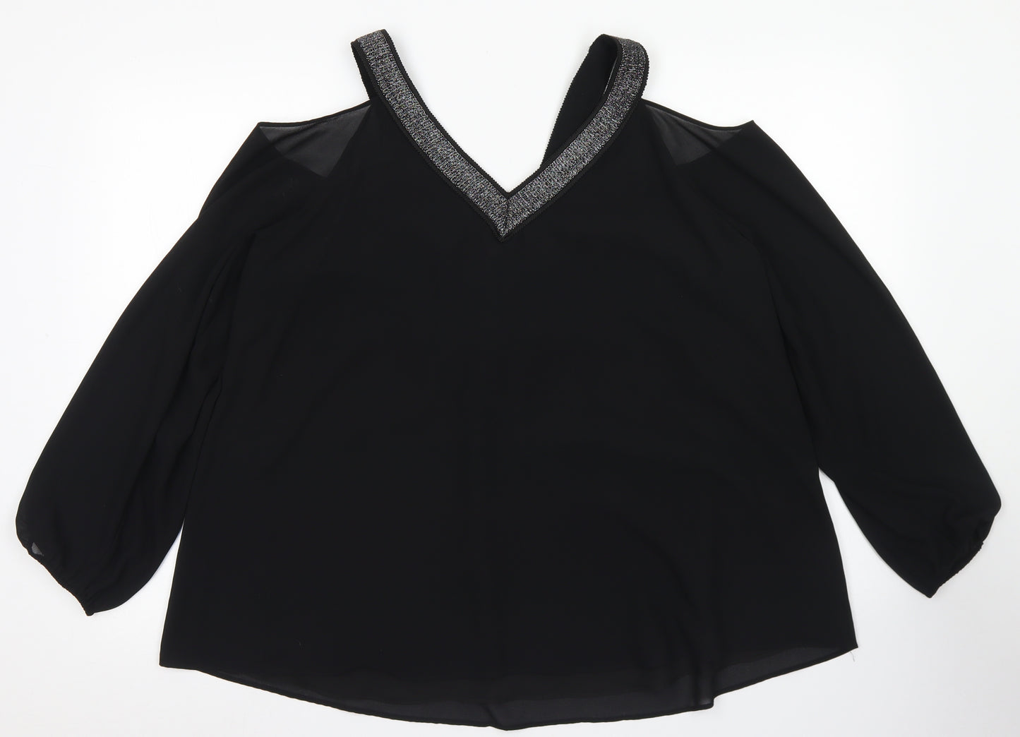 Soon Womens Black  Polyester Basic Blouse Size 18 V-Neck - Cold Shoulder