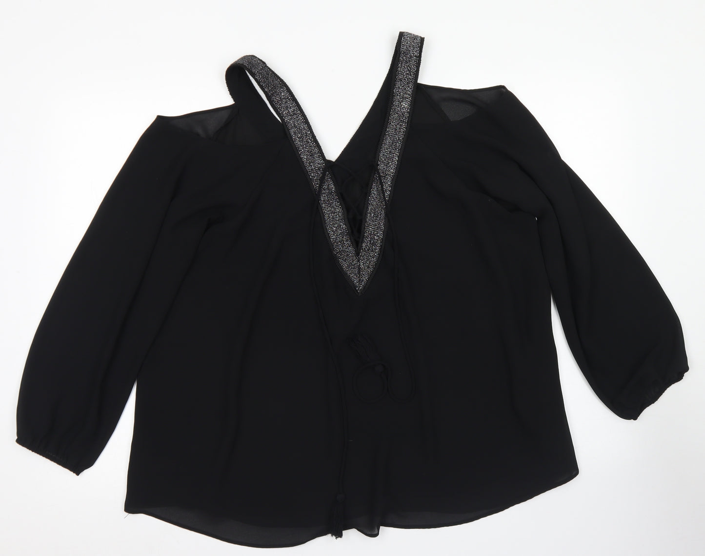 Soon Womens Black  Polyester Basic Blouse Size 18 V-Neck - Cold Shoulder