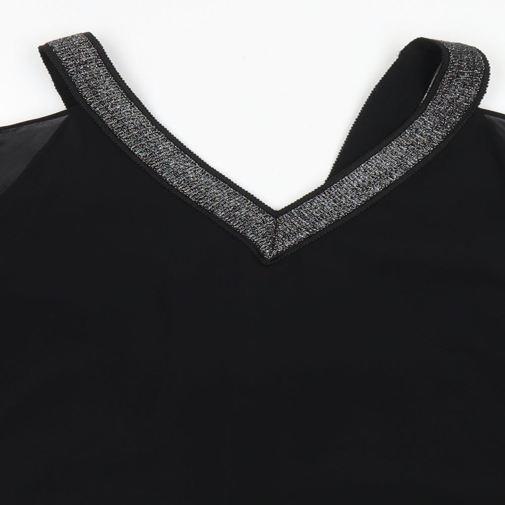 Soon Womens Black  Polyester Basic Blouse Size 18 V-Neck - Cold Shoulder