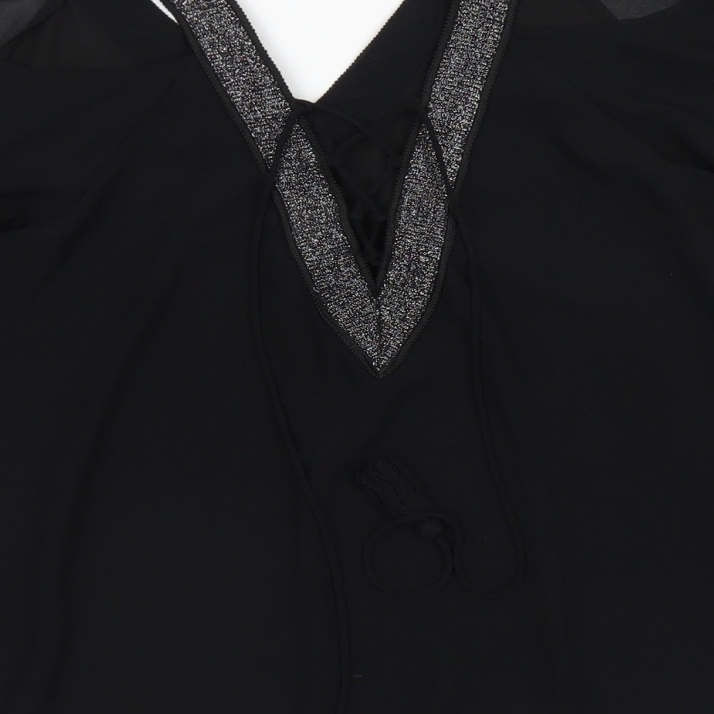 Soon Womens Black  Polyester Basic Blouse Size 18 V-Neck - Cold Shoulder