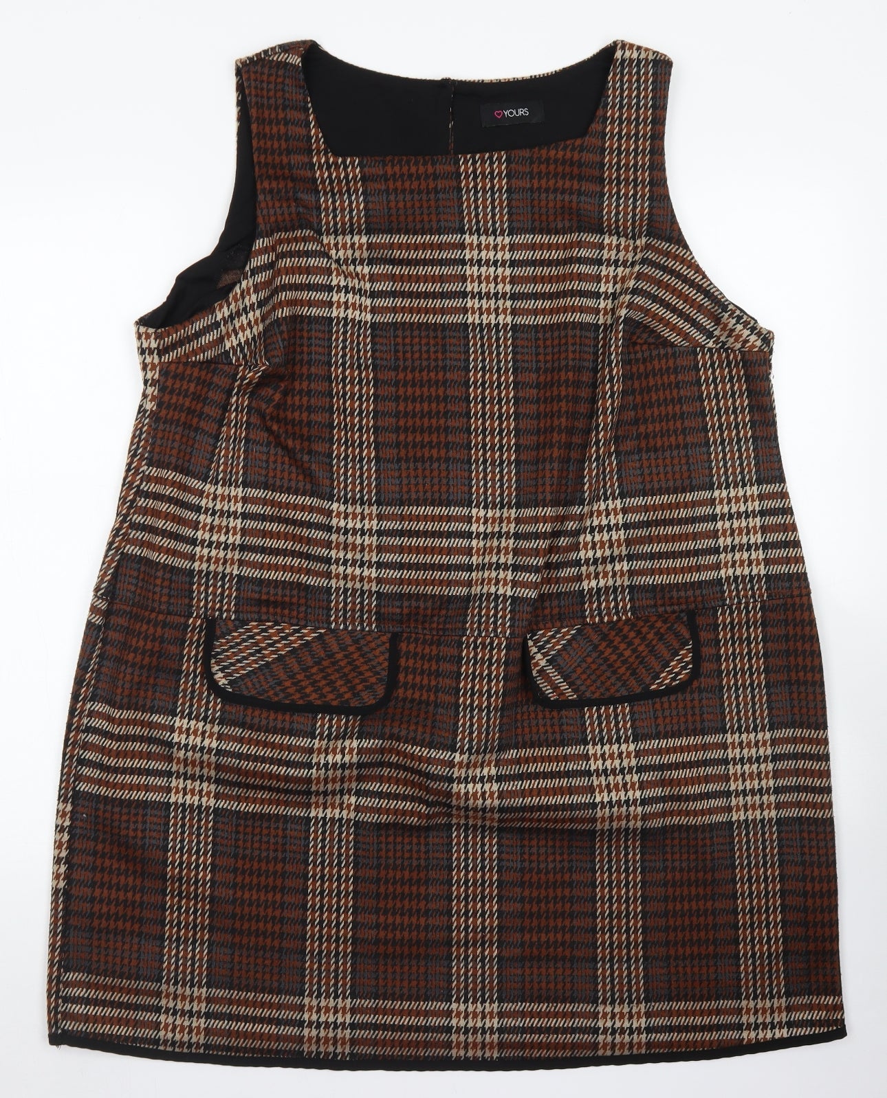 Yours Womens Brown Plaid Polyester Pinafore/Dungaree Dress  Size 20  Square Neck