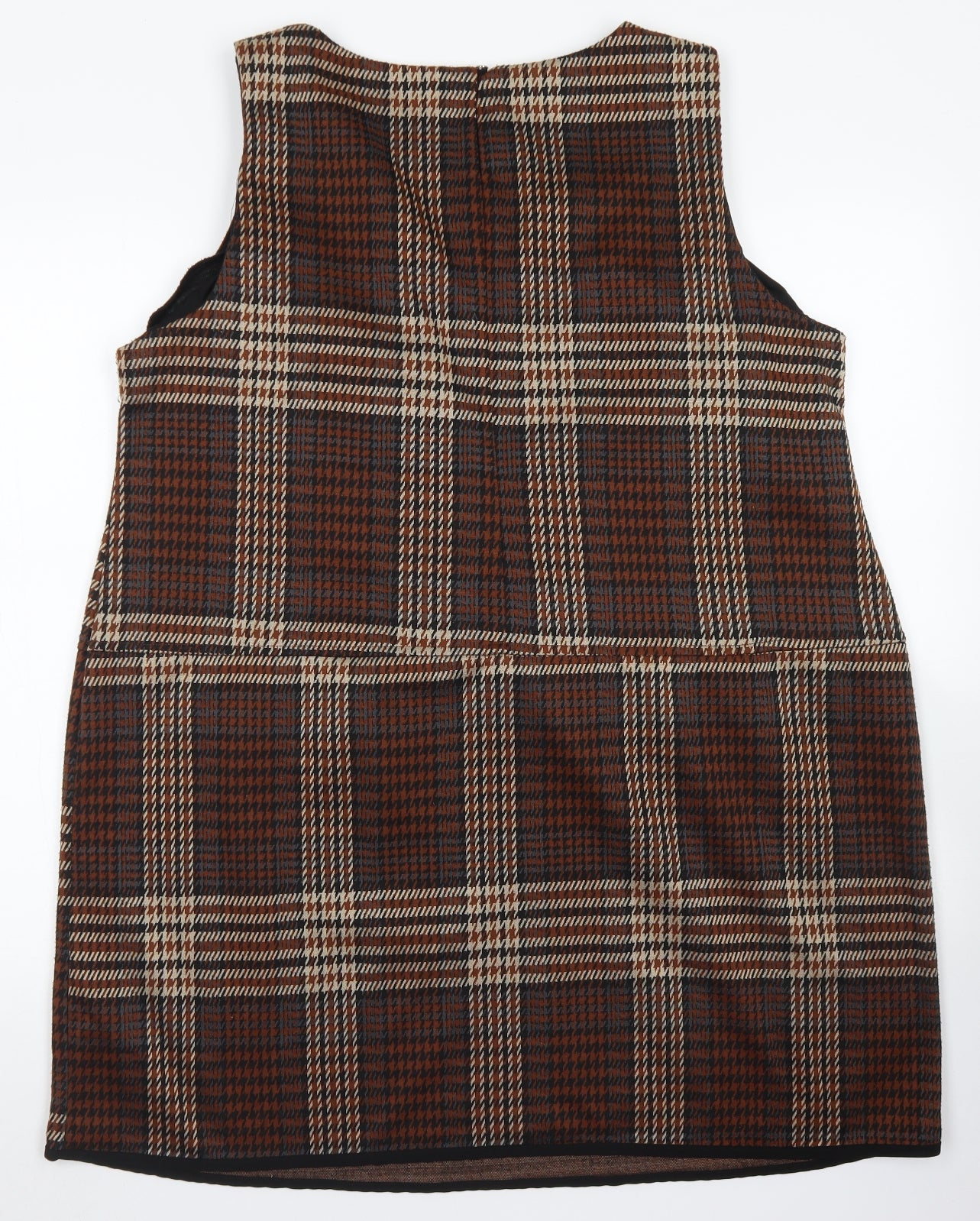 Yours Womens Brown Plaid Polyester Pinafore/Dungaree Dress  Size 20  Square Neck