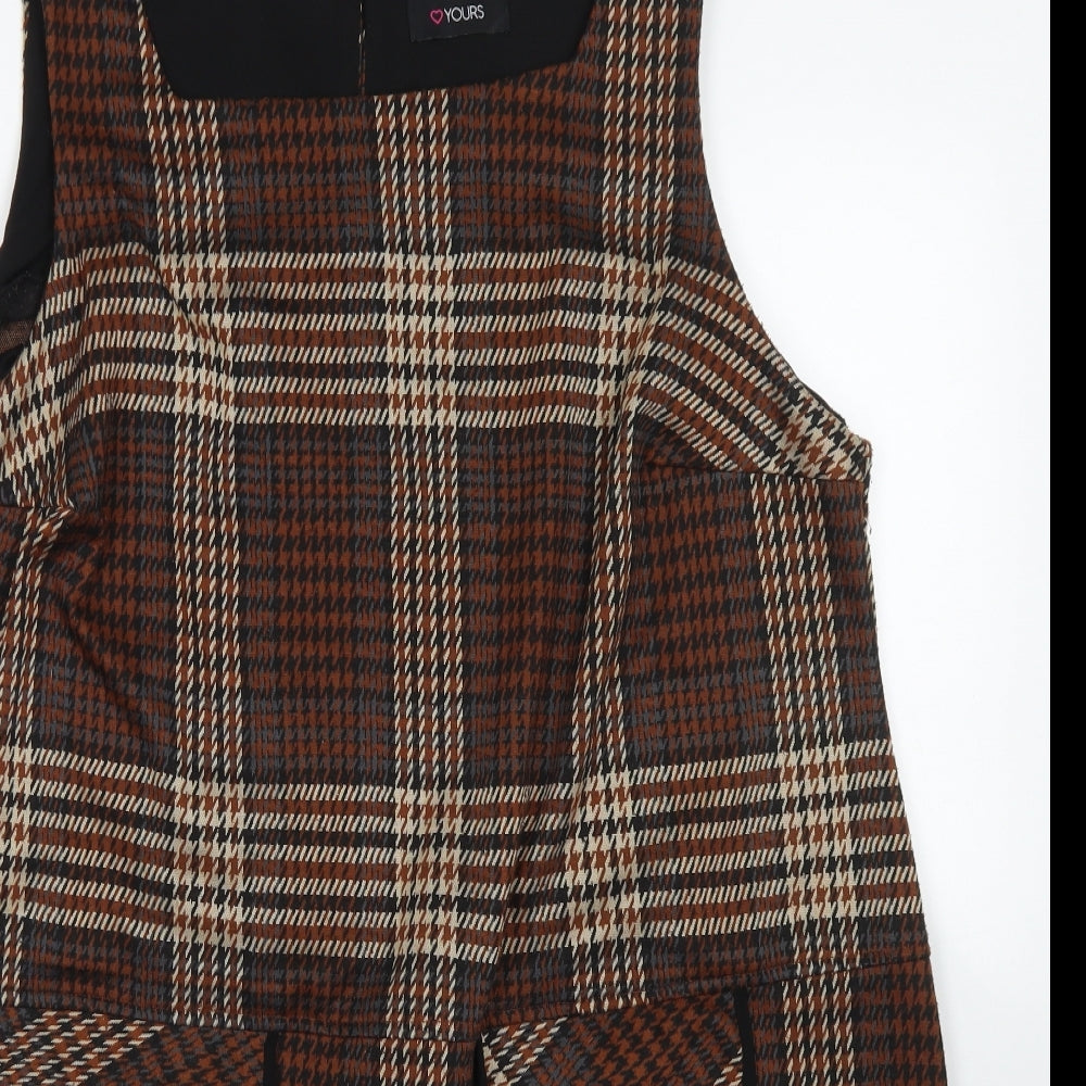 Yours Womens Brown Plaid Polyester Pinafore/Dungaree Dress  Size 20  Square Neck