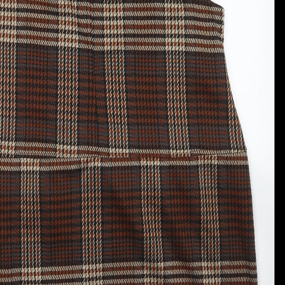 Yours Womens Brown Plaid Polyester Pinafore/Dungaree Dress  Size 20  Square Neck