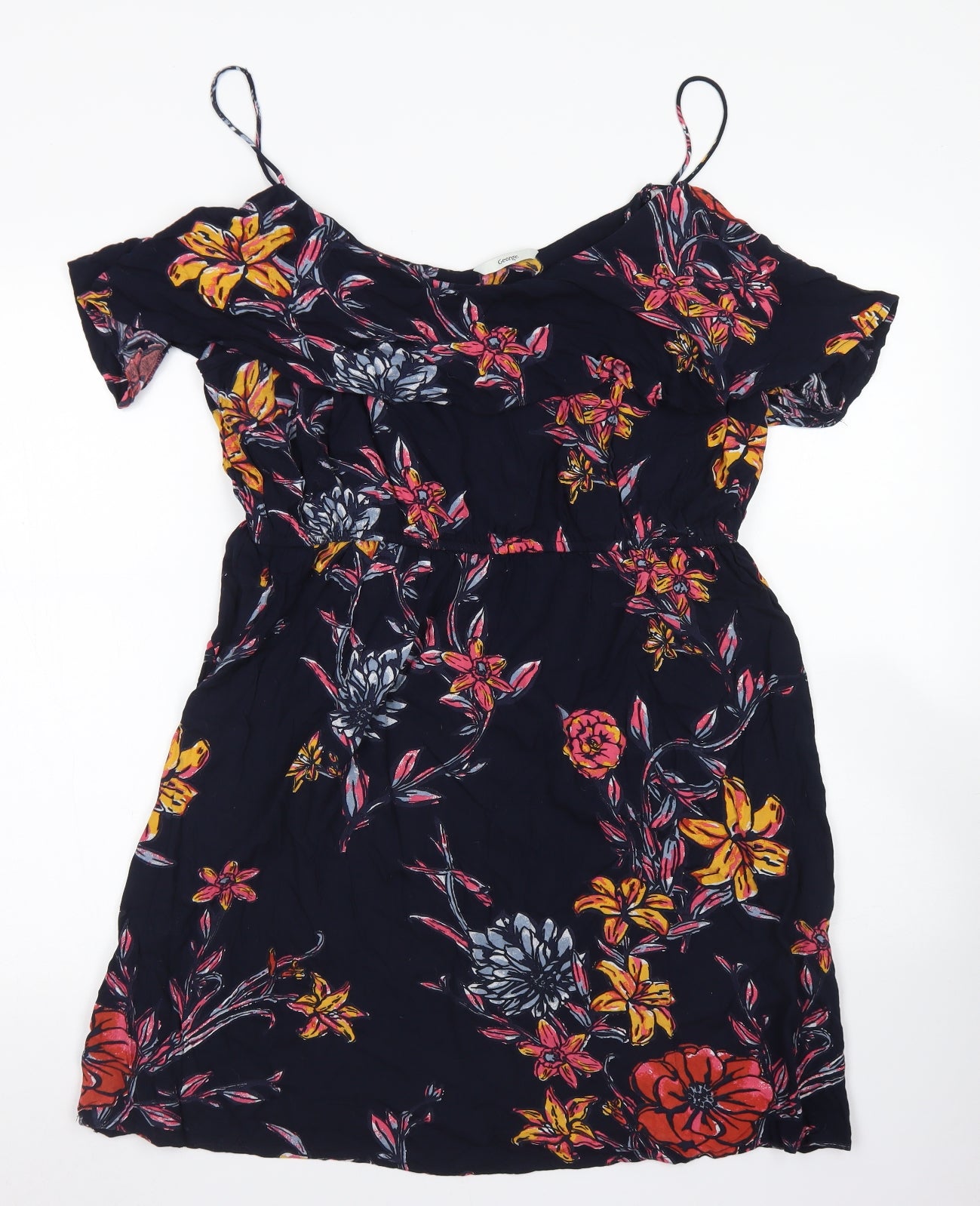 George Womens Blue Floral Viscose Skater Dress  Size 18  Off the Shoulder  - Cold Shoulder