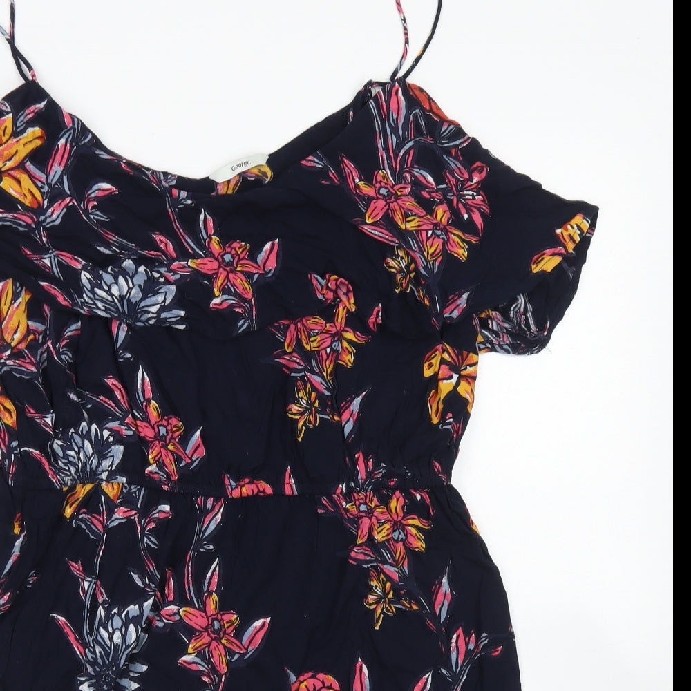 George Womens Blue Floral Viscose Skater Dress  Size 18  Off the Shoulder  - Cold Shoulder