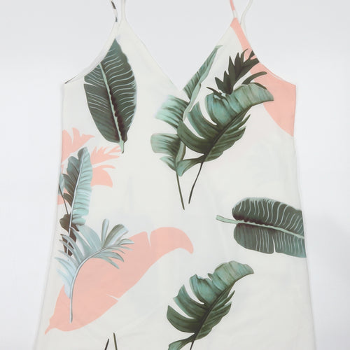 SheIn Womens White Floral Polyester A-Line  Size L  V-Neck