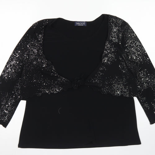 Saloos Womens Black  Polyester Basic Blouse Size L Round Neck