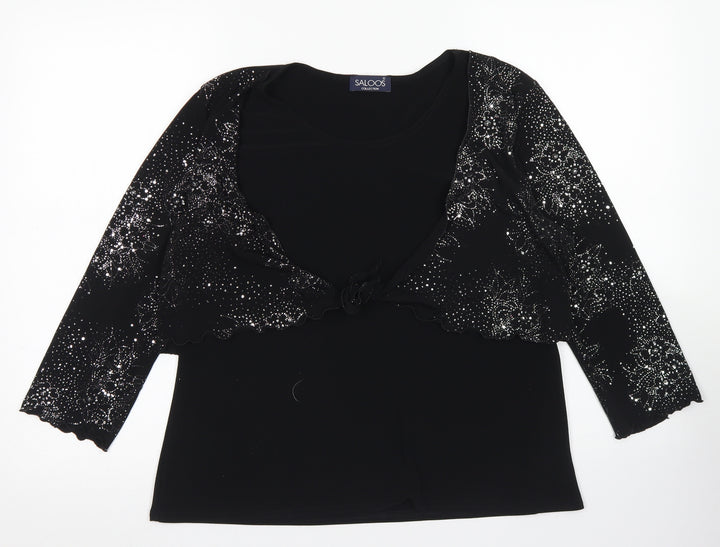 Saloos Womens Black Polyester Basic Blouse Size L Round Neck