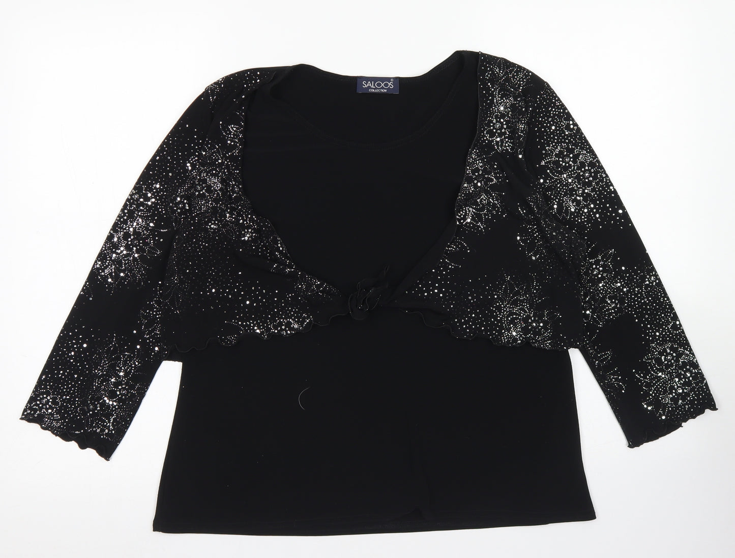 Saloos Womens Black  Polyester Basic Blouse Size L Round Neck