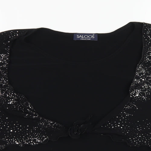 Saloos Womens Black  Polyester Basic Blouse Size L Round Neck
