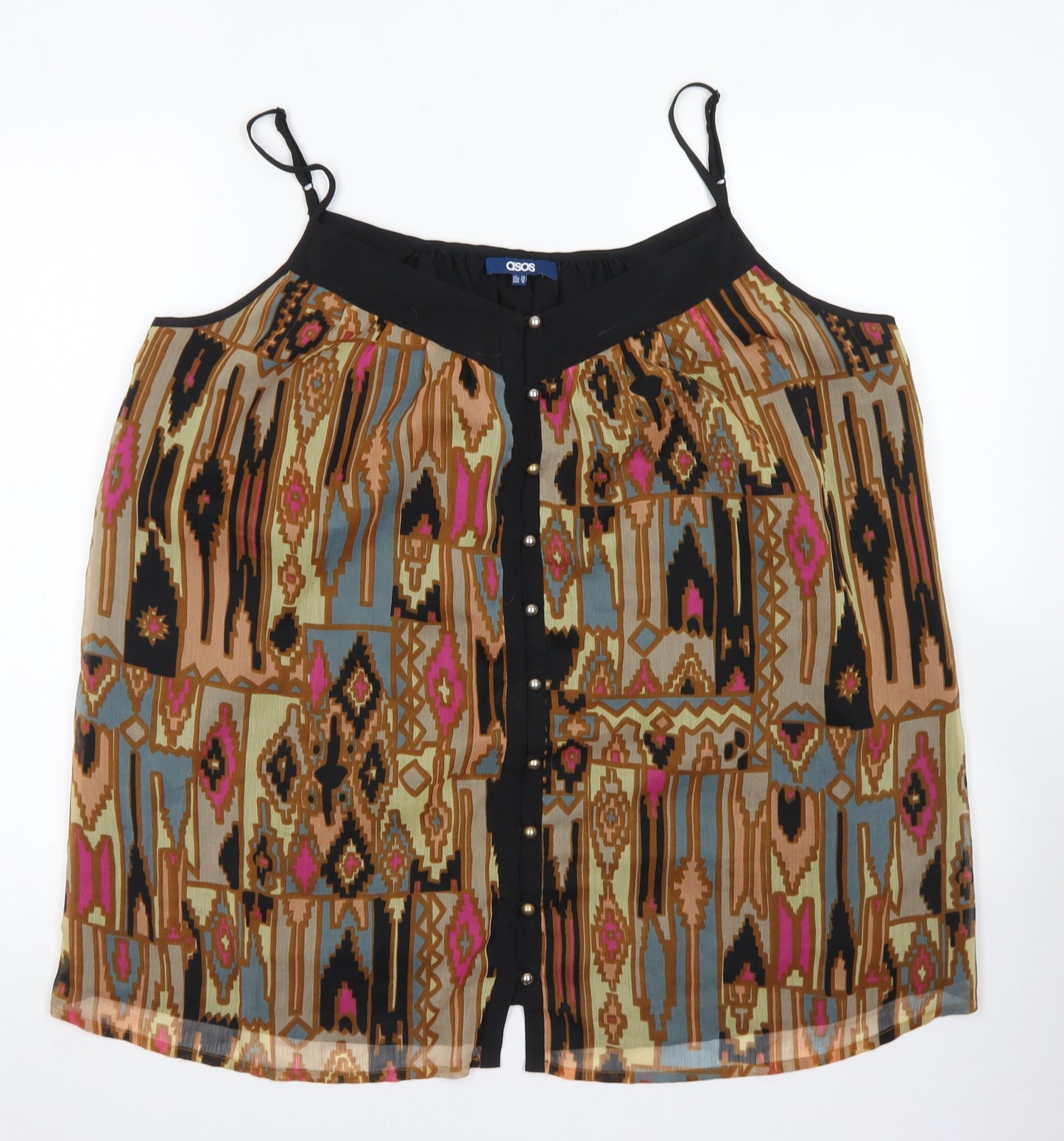 ASOS Womens Brown Geometric Polyester Camisole Blouse Size 20 Round Neck