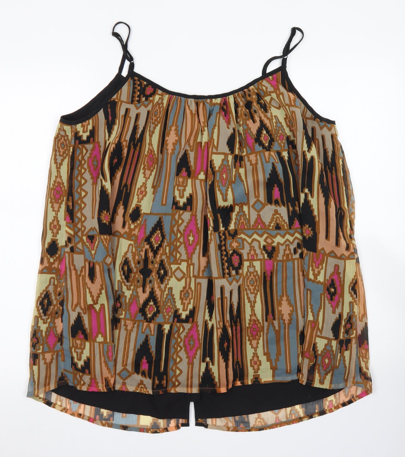 ASOS Womens Brown Geometric Polyester Camisole Blouse Size 20 Round Neck