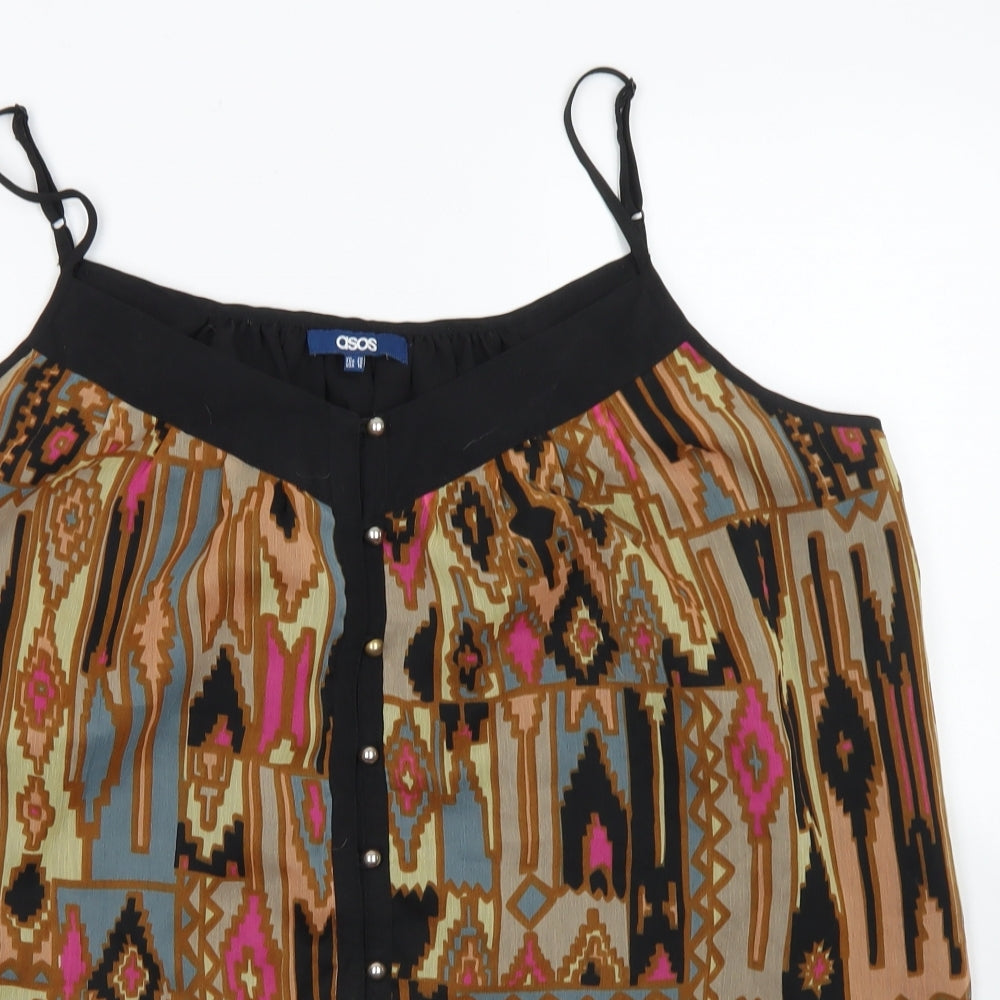 ASOS Womens Brown Geometric Polyester Camisole Blouse Size 20 Round Neck