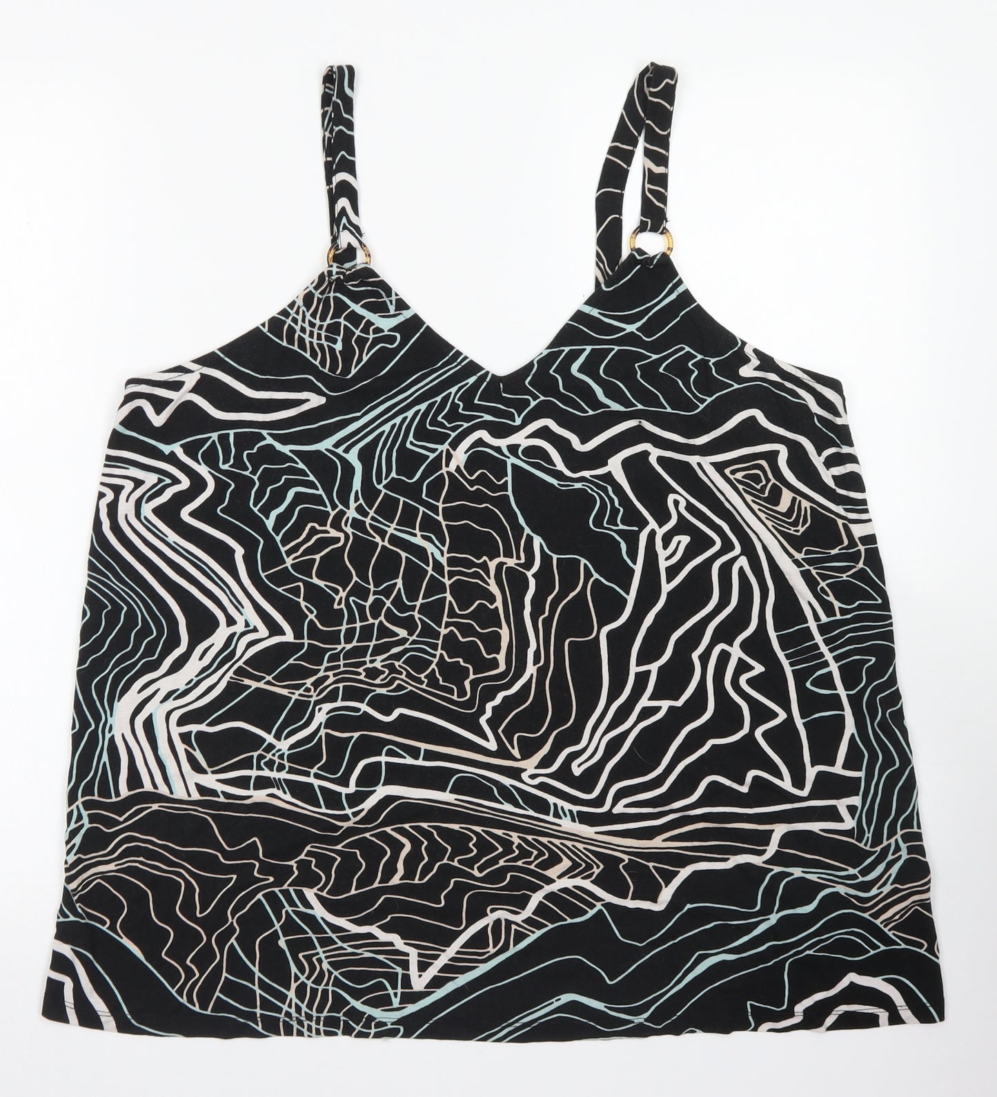 TU Womens Black Geometric Viscose Camisole Blouse Size 18 V-Neck