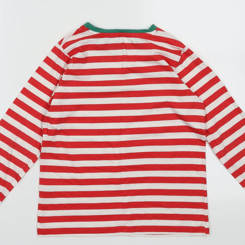 Made By Elves Boys Red Striped Cotton Basic Casual Size 7-8 Years Crew Neck Pullover - Team Santa